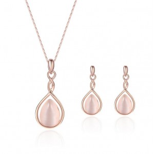 Opal Stone Inlaid Hollow Style Waterdrop Design 2pcs Jewelry Set