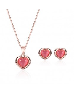 Gem Inlaid Heart Shape Sweet Design 2pcs Fashion Jewelry Set