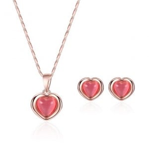 Gem Inlaid Heart Shape Sweet Design 2pcs Fashion Jewelry Set