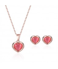 Gem Inlaid Heart Shape Sweet Design 2pcs Fashion Jewelry Set