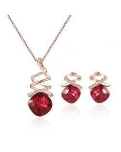 Ruby Inlaid Revolving Design 2pcs Costume Jewelry Set