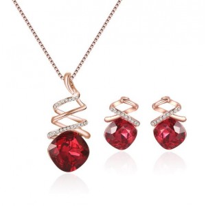 Ruby Inlaid Revolving Design 2pcs Costume Jewelry Set