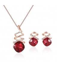 Ruby Inlaid Revolving Design 2pcs Costume Jewelry Set