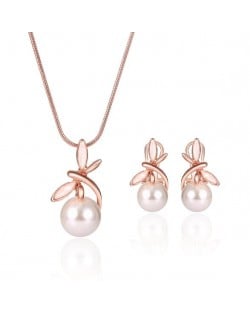 Pearl Embellished Graceful Dragonfly Design 2pcs Costume Jewelry Set