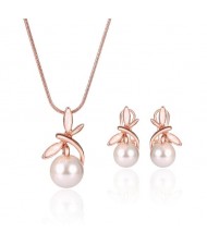 Pearl Embellished Graceful Dragonfly Design 2pcs Costume Jewelry Set