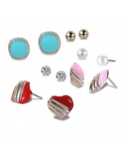 Assorted Elements Heart Fashion 6pcs Women Fashion Earrings Set