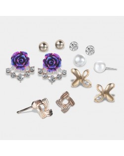 Assorted Flowers Design 6pcs Women Costume Earrings Set