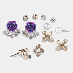 Assorted Flowers Design 6pcs Women Costume Earrings Set