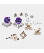 Assorted Flowers Design 6pcs Women Costume Earrings Set
