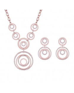 Rhinestone Embellished Graceful Rounds Combo Design 2pcs High Fashion Jewelry Set