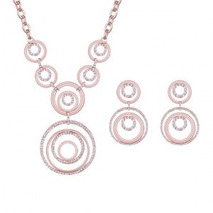 Rhinestone Embellished Graceful Rounds Combo Design 2pcs High Fashion Jewelry Set