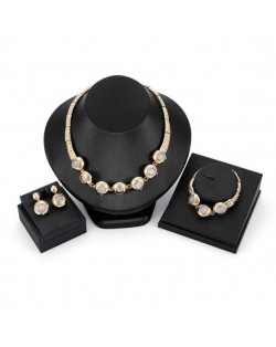 Beads Inlaid Coarse Texture 3pcs Golden Costume Jewelry Set