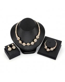 Beads Inlaid Coarse Texture 3pcs Golden Costume Jewelry Set