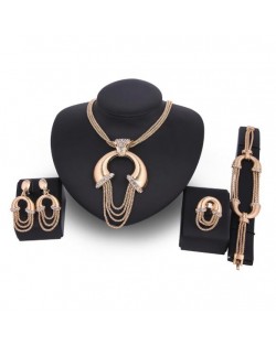Golden Arch and Tassel Chain Combo Design 4pcs Brides Fashion Jewelry Set