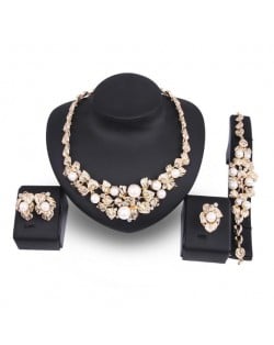 Pearl Embellished Prosperous Fruits Design 4pcs Brides Costume Jewelry Set