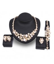 Pearl Embellished Prosperous Fruits Design 4pcs Brides Costume Jewelry Set