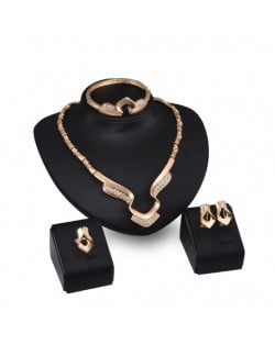 Rhinestone Embellished Irregular Design Thick Chain 4pcs Fashion Jewelry Set