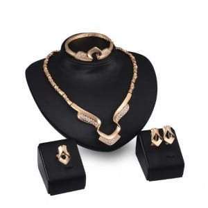 Rhinestone Embellished Irregular Design Thick Chain 4pcs Fashion Jewelry Set