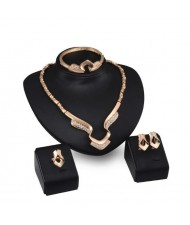 Rhinestone Embellished Irregular Design Thick Chain 4pcs Fashion Jewelry Set