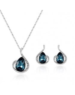 Ink Blue Gems Inlaid Angel Tears Design 2pcs Costume Jewelry Set