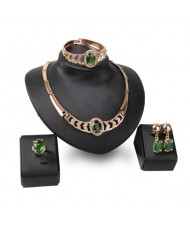 Green Gems Inlaid Hollow Chunky Style 4pcs High Fashion Jewelry Set