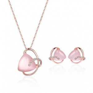 Triangle Opal Inlaid Elegant Hollow Design 2pcs Fashion Jewelry Set