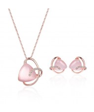 Triangle Opal Inlaid Elegant Hollow Design 2pcs Fashion Jewelry Set