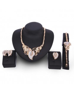 Dull-polished Leaves Design Golden Alloy 4pcs Fashion Jewelry Set