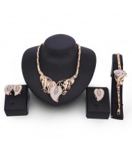 Dull-polished Leaves Design Golden Alloy 4pcs Fashion Jewelry Set