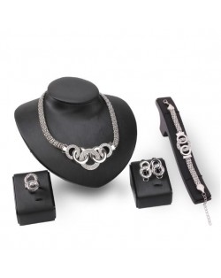 Linked Hoops Thick Chain Chunky Design 4pcs Silver Fashion Jewelry Set