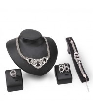 Linked Hoops Thick Chain Chunky Design 4pcs Silver Fashion Jewelry Set