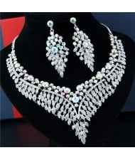 Rhinestone Flowers and Leaves Combo Brides Fashion Necklace and Earrings Set - White
