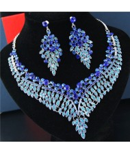 Rhinestone Flowers and Leaves Combo Brides Fashion Necklace and Earrings Set - Blue