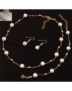 Pearl Embellished Graceful Design Sweet Fashion Necklace Bracelet and Earrings Set - Golden