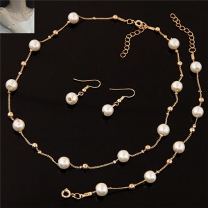 Pearl Embellished Graceful Design Sweet Fashion Necklace Bracelet and Earrings Set - Golden