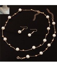 Pearl Embellished Graceful Design Sweet Fashion Necklace Bracelet and Earrings Set - Golden