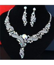 Rhinestone Embellished Graceful Spinning Design Luxurious Costume Necklace and Earrings Set