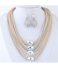 Alloy Beads Decorated Multi-layer Chains Costume Necklace and Earrings Set - Golden and Silver