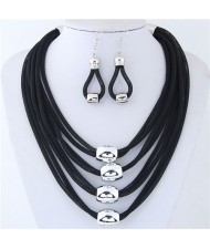 Alloy Beads Decorated Multi-layer Chains Costume Necklace and Earrings Set - Black