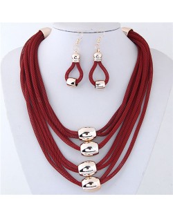 Alloy Beads Decorated Multi-layer Chains Costume Necklace and Earrings Set - Red