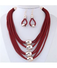 Alloy Beads Decorated Multi-layer Chains Costume Necklace and Earrings Set - Red