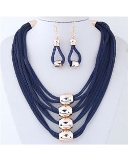 Alloy Beads Decorated Multi-layer Chains Costume Necklace and Earrings Set - Blue