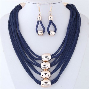 Alloy Beads Decorated Multi-layer Chains Costume Necklace and Earrings Set - Blue