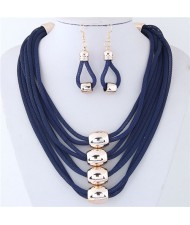 Alloy Beads Decorated Multi-layer Chains Costume Necklace and Earrings Set - Blue