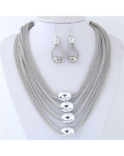 Alloy Beads Decorated Multi-layer Chains Costume Necklace and Earrings Set - Silver
