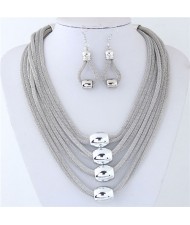 Alloy Beads Decorated Multi-layer Chains Costume Necklace and Earrings Set - Silver