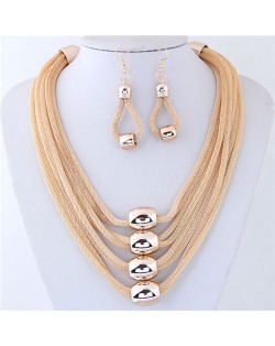 Alloy Beads Decorated Multi-layer Chains Costume Necklace and Earrings Set - Golden