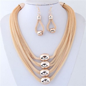 Alloy Beads Decorated Multi-layer Chains Costume Necklace and Earrings Set - Golden