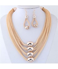Alloy Beads Decorated Multi-layer Chains Costume Necklace and Earrings Set - Golden