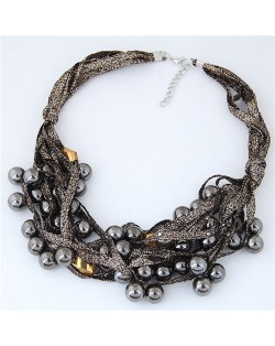 Round Beads Rope Fashion Costume Necklace - Coffee